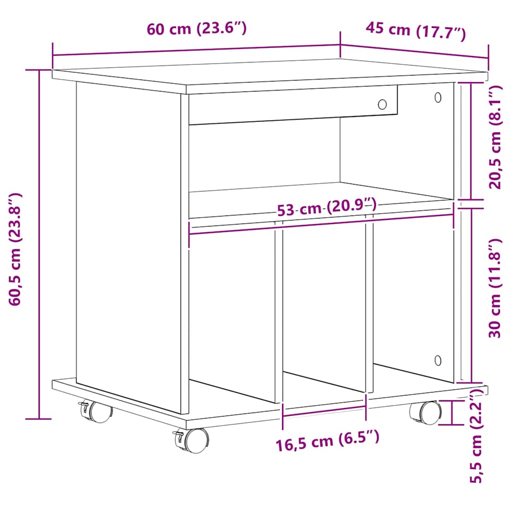 Cabinet mobil Stejar negru 60 x 45 x 55 cm Lemn compozit GartenMobel Dekor