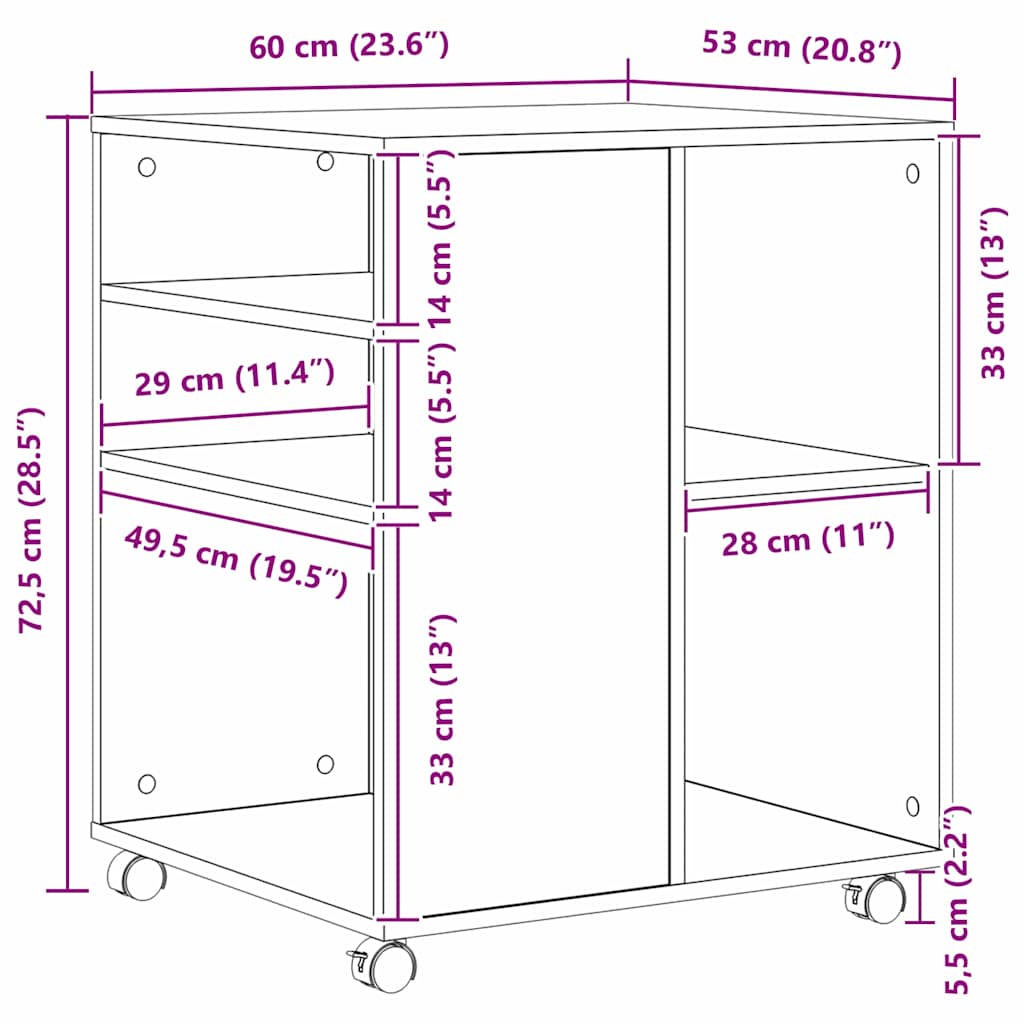Dulap de depozitare cu roata Stejar negru 60 x 53 x 72.5 cm GartenMobel Dekor