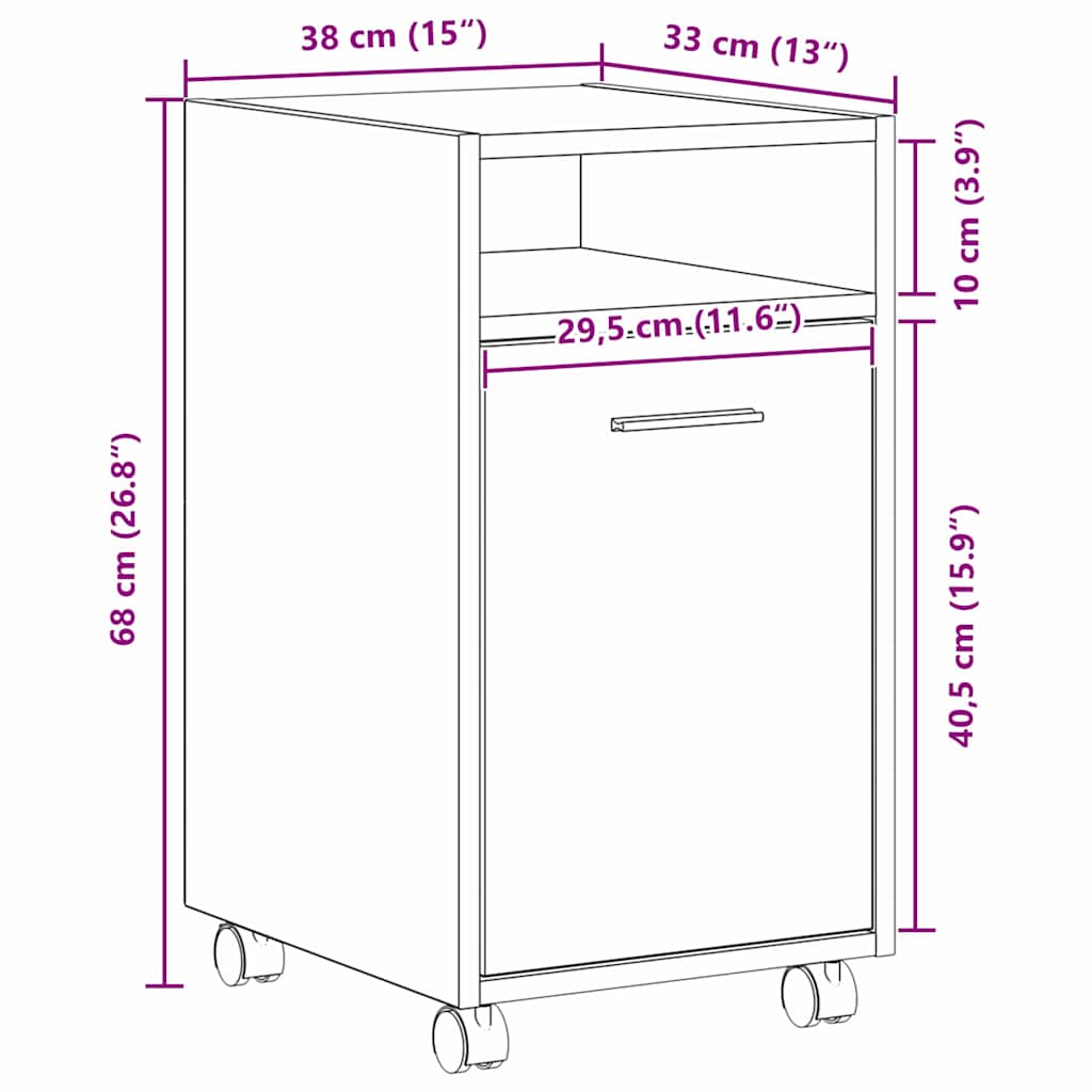 Dulap lateral cu roți cu roata Stejar negru 33 x 38 x 60 cm GartenMobel Dekor
