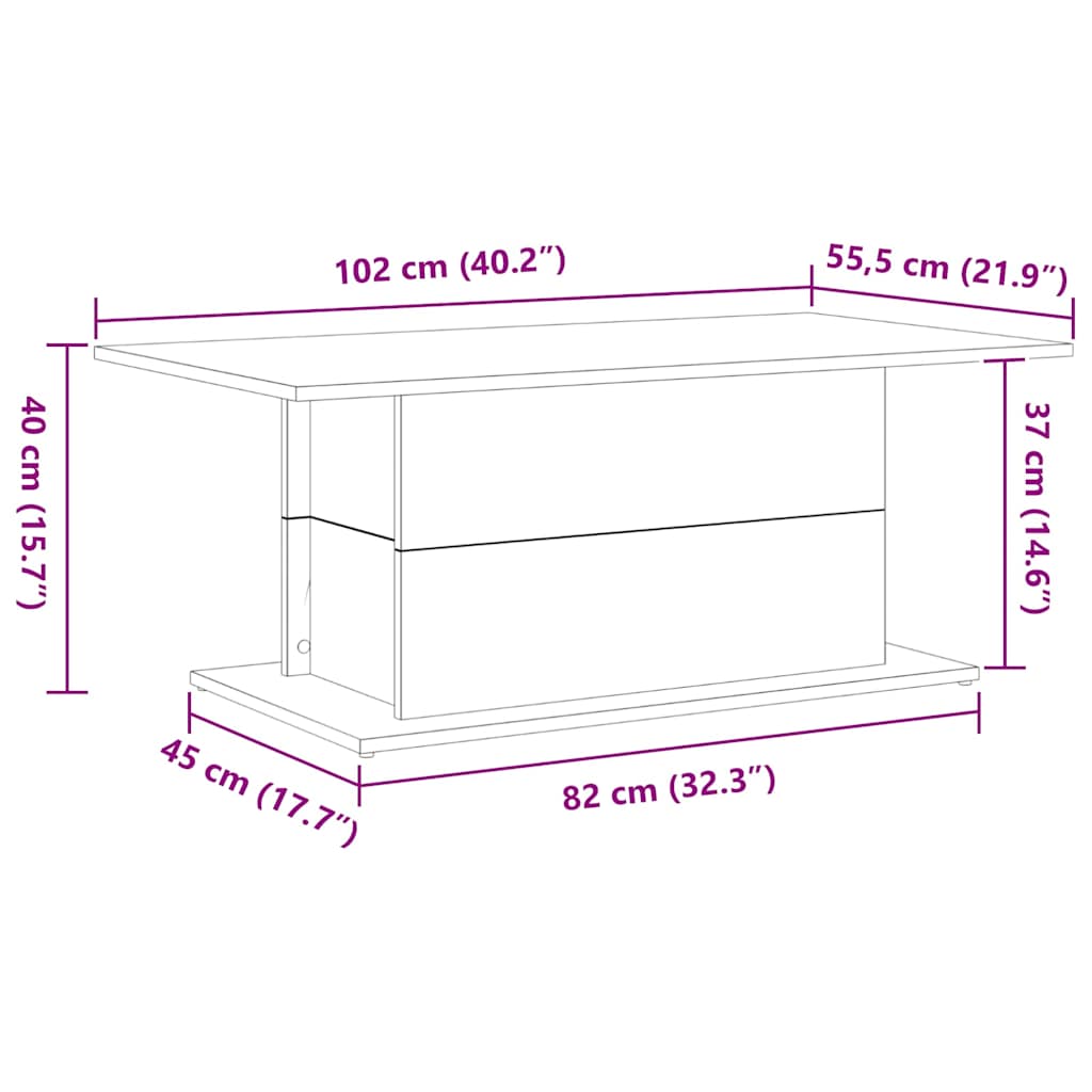 Masă de cafea Stejar negru 102 x 55.5 x 40 cm Lemn compozit GartenMobel Dekor