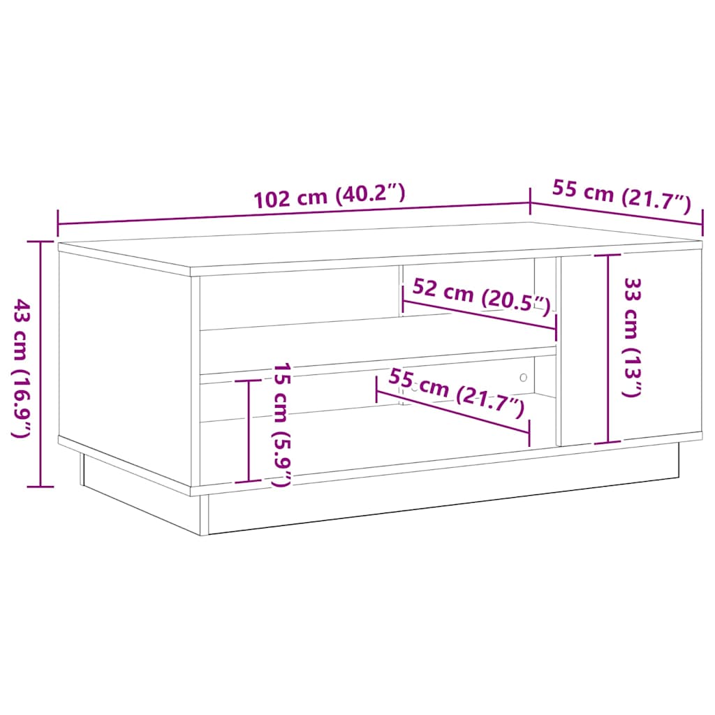 Masă de cafea Stejar negru 102 x 55 x 43 cm Lemn compozit GartenMobel Dekor