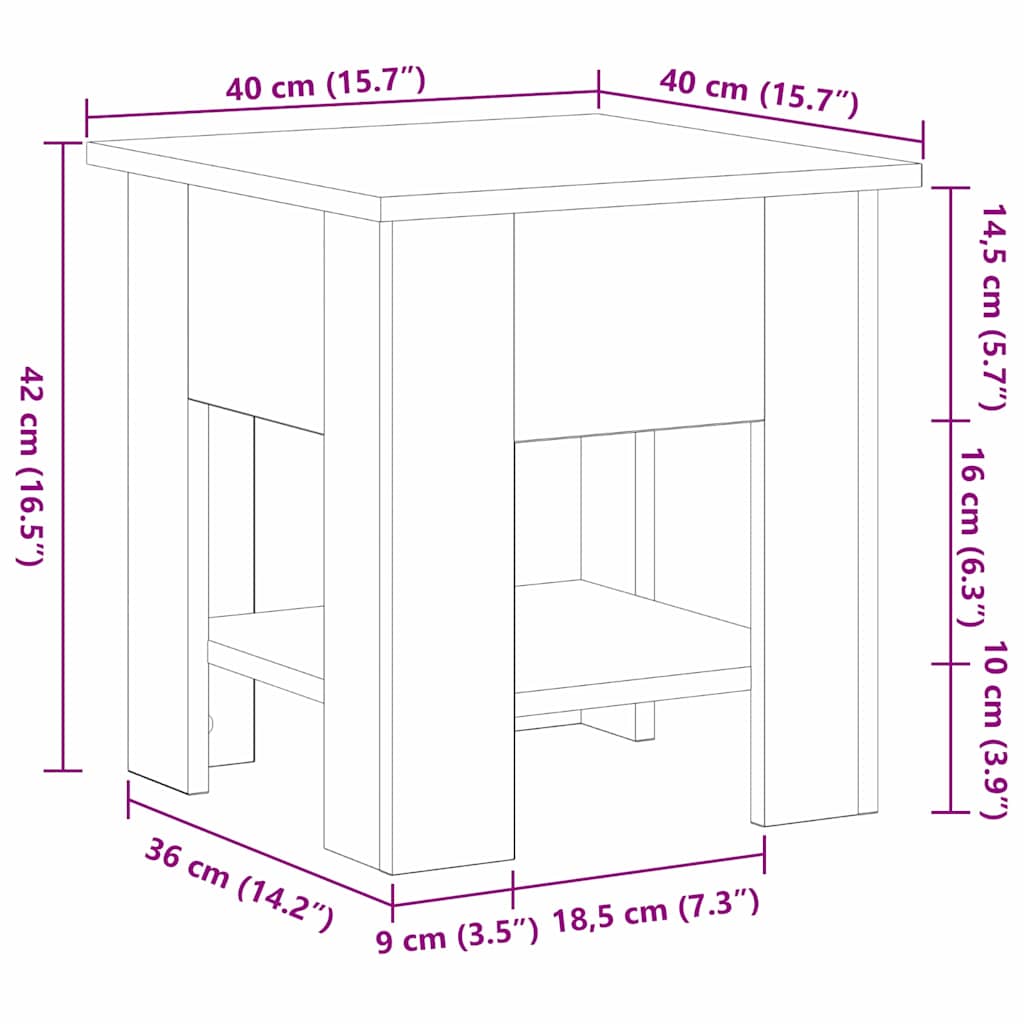 Masă de cafea Stejar negru 40 x 40 x 42 cm Lemn compozit GartenMobel Dekor