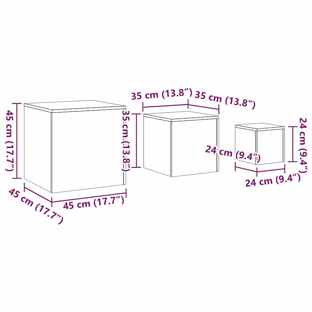 Masa de cuibărit 3 pcs Stejar negru 45 x 45 x 45 cm GartenMobel Dekor