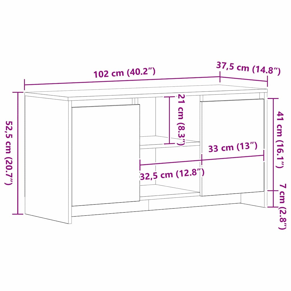 Support TV Negru 102 x 37.5 x 52.5 cm Lemn compozit GartenMobel Dekor