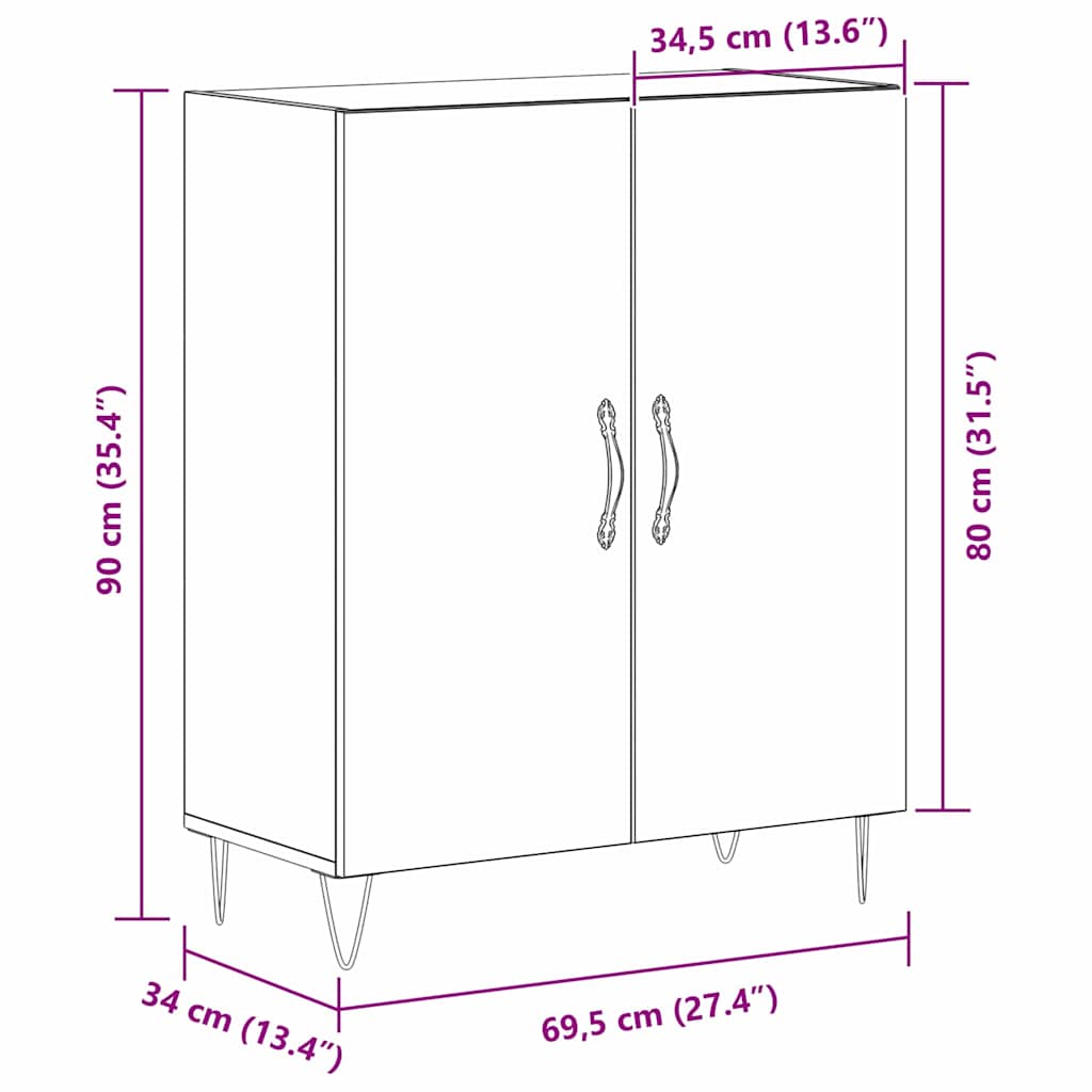 Bufet Stejar negru 69.5 x 34 x 90 cm Lemn compozit GartenMobel Dekor