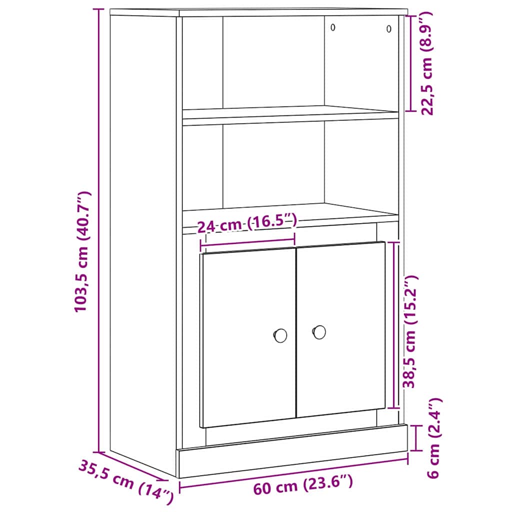Highboard Stejar Negru 60 x 35.5 x 103.5 cm Lemn compozit GartenMobel Dekor