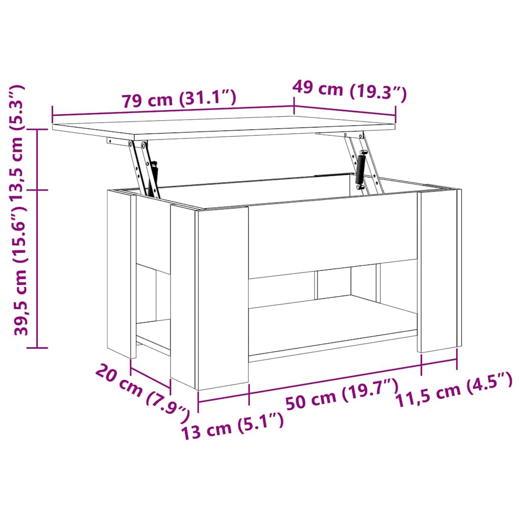 Masă de cafea Stejar negru 79 x 49 x 41 cm Lemn compozit GartenMobel Dekor