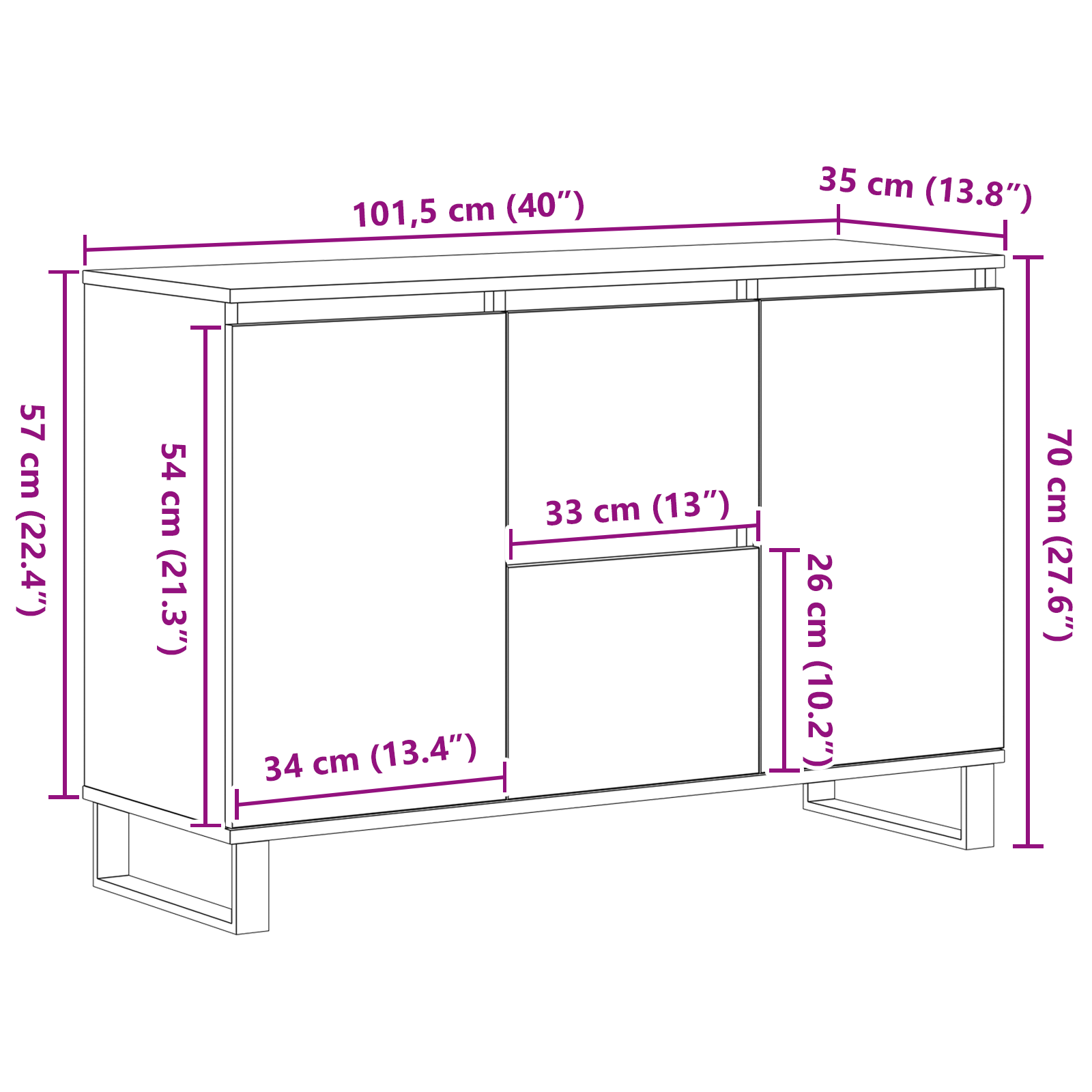 Bufet cu sertar Stejar negru 101.5 x 35 x 70 cm Lemn compozit GartenMobel Dekor