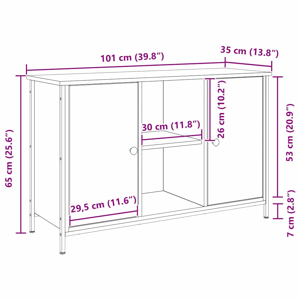 Cabinet TV Stejar negru 101 x 35 x 65 cm Lemn compozit GartenMobel Dekor