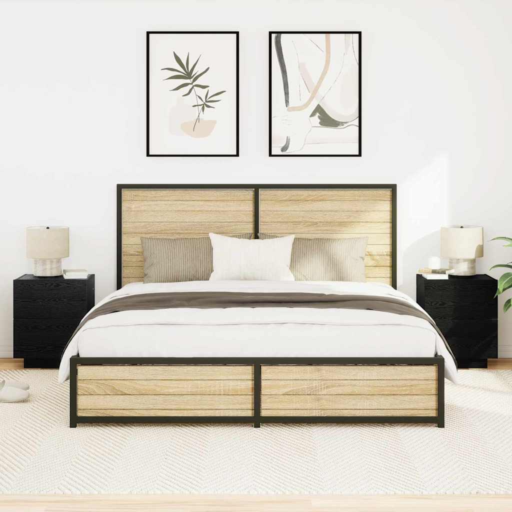 Dulap de noapte cu sertar 2 pcs Stejar negru GartenMobel Dekor