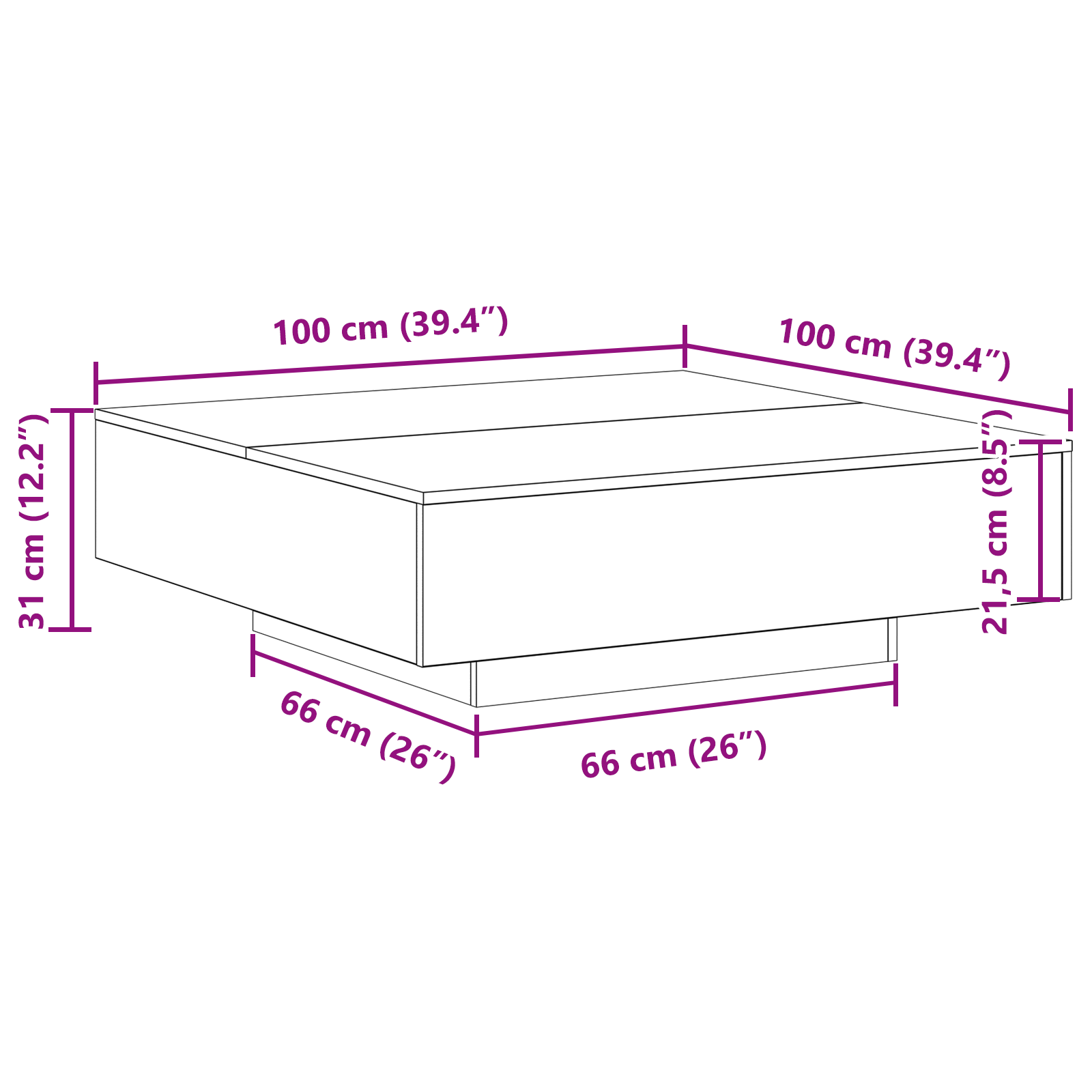 Masă de Cafea Stejar negru 100 x 100 x 31 cm Lemn compozit GartenMobel Dekor