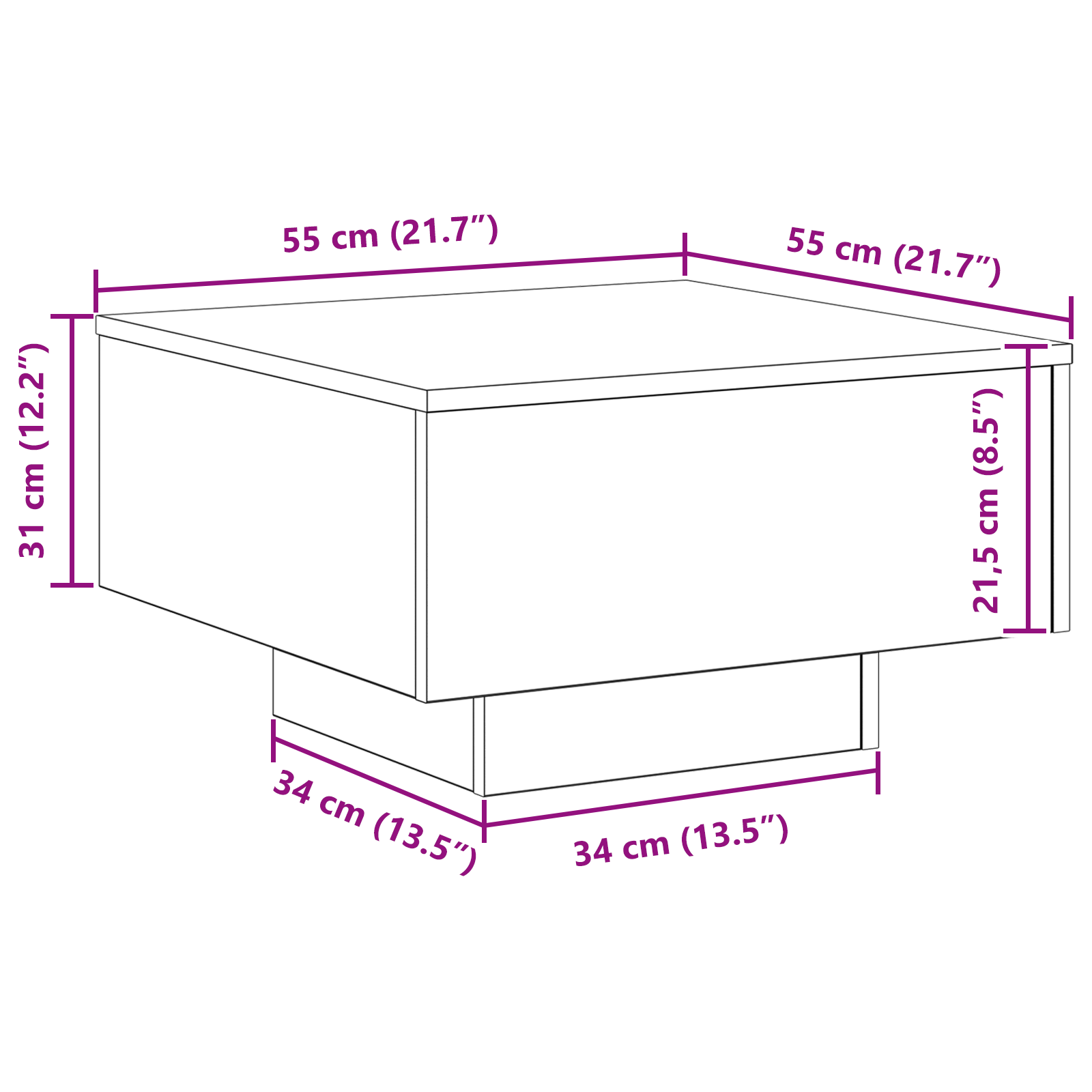 Masă de Cafea Stejar negru 55 x 55 x 31 cm Lemn compozit GartenMobel Dekor