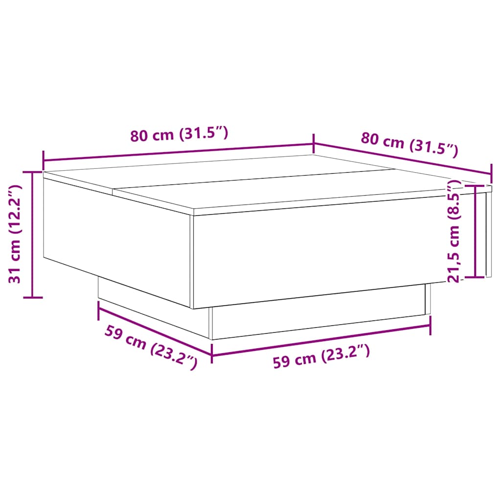 Masă de cafea Stejar negru 80 x 80 x 31 cm Lemn compozit GartenMobel Dekor