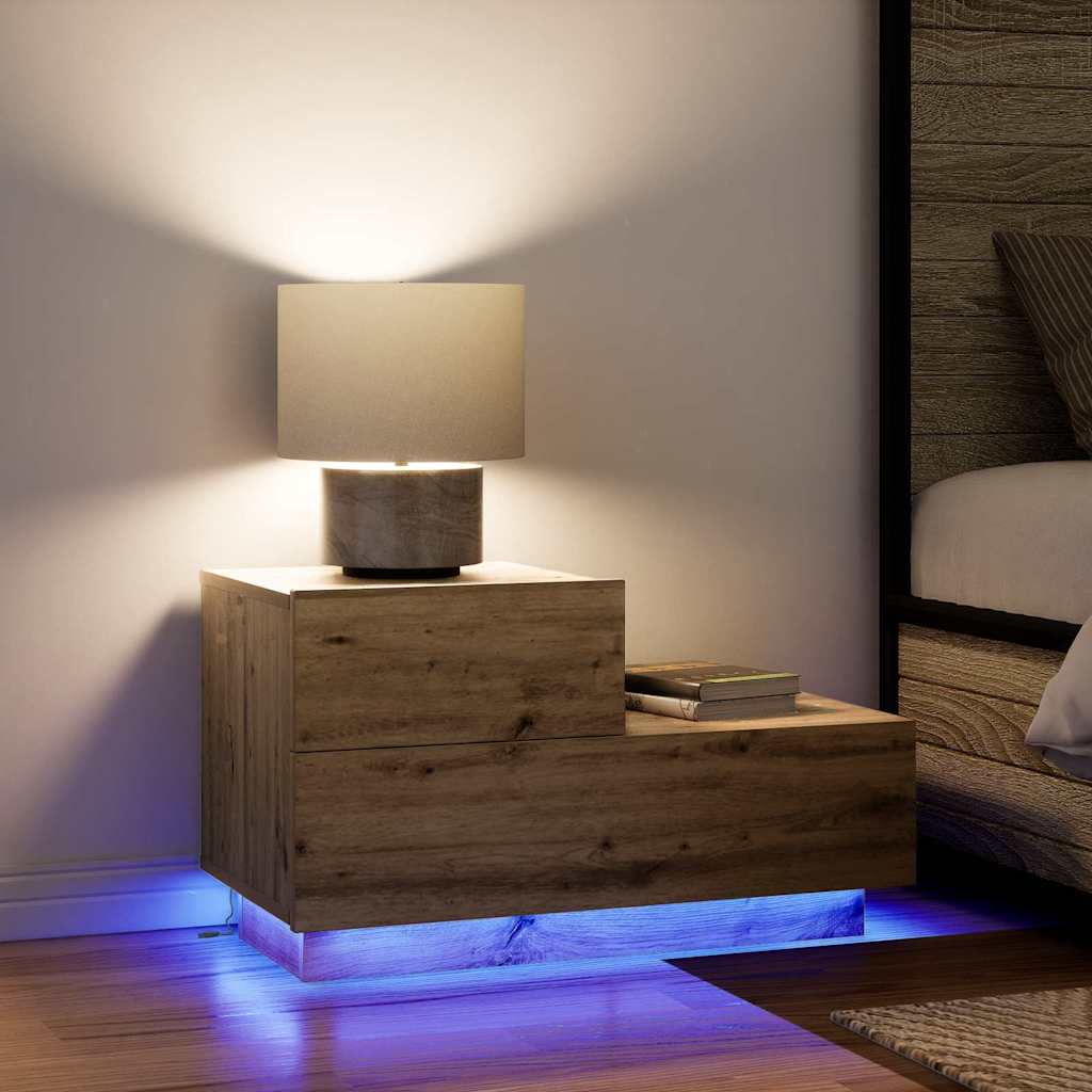 Noptieră stejar artizanal 70 x 36 x 40.5 cm Lemn compozit GartenMobel Dekor