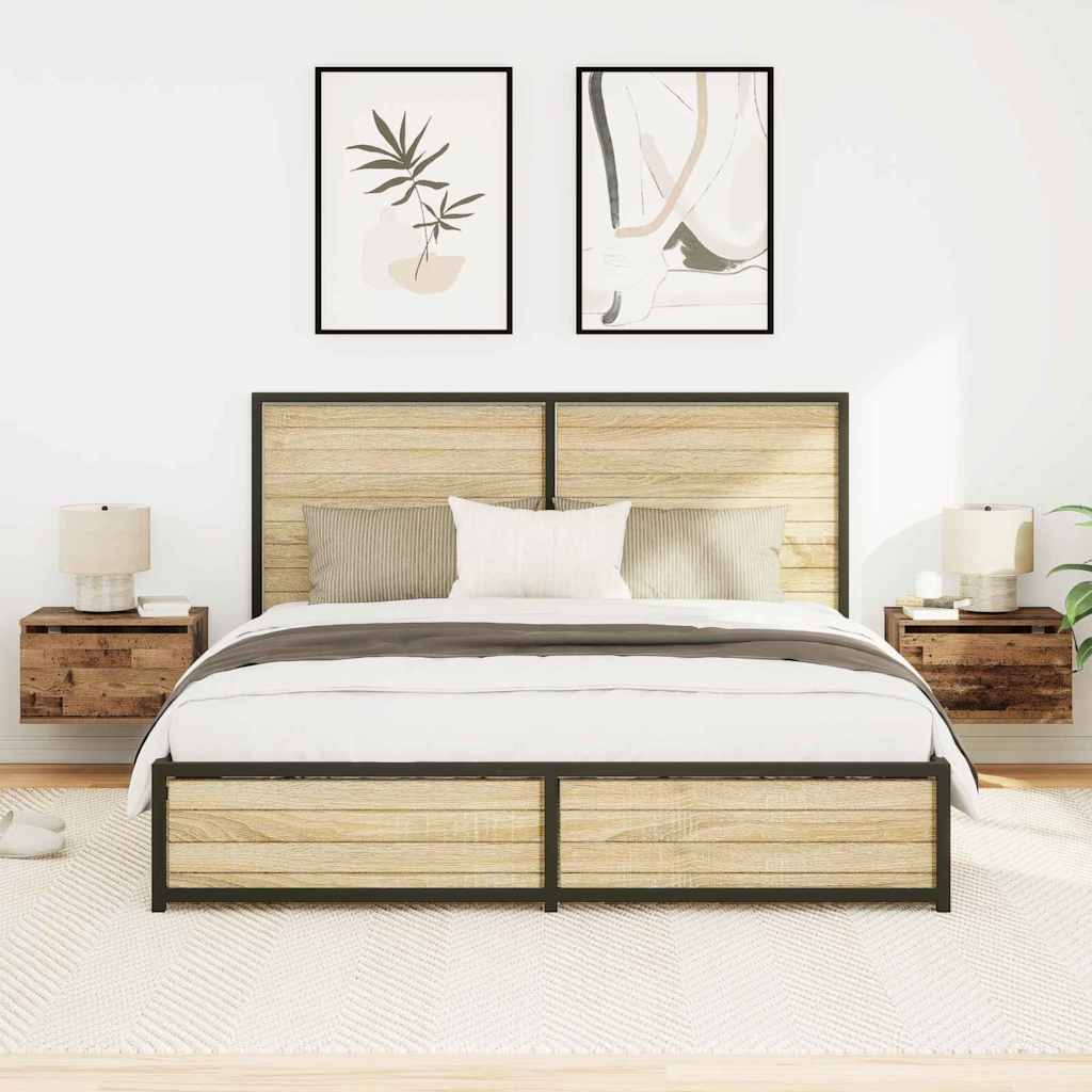 Noptieră suspendată cu sertar 2 pcs Lemn vechi 50 x 36 x 30 cm GartenMobel Dekor