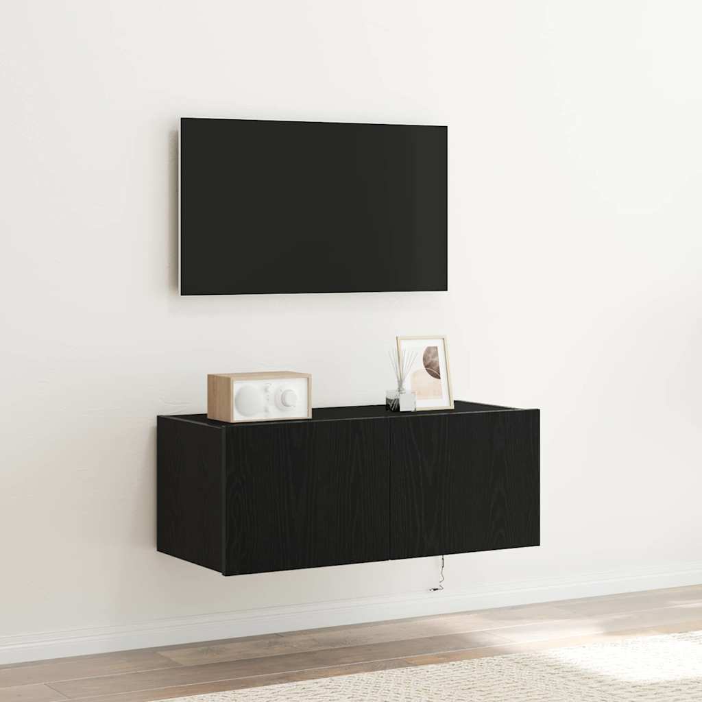 Dulap TV de perete Stejar negru 80 x 35 x 31 cm Lemn compozit GartenMobel Dekor