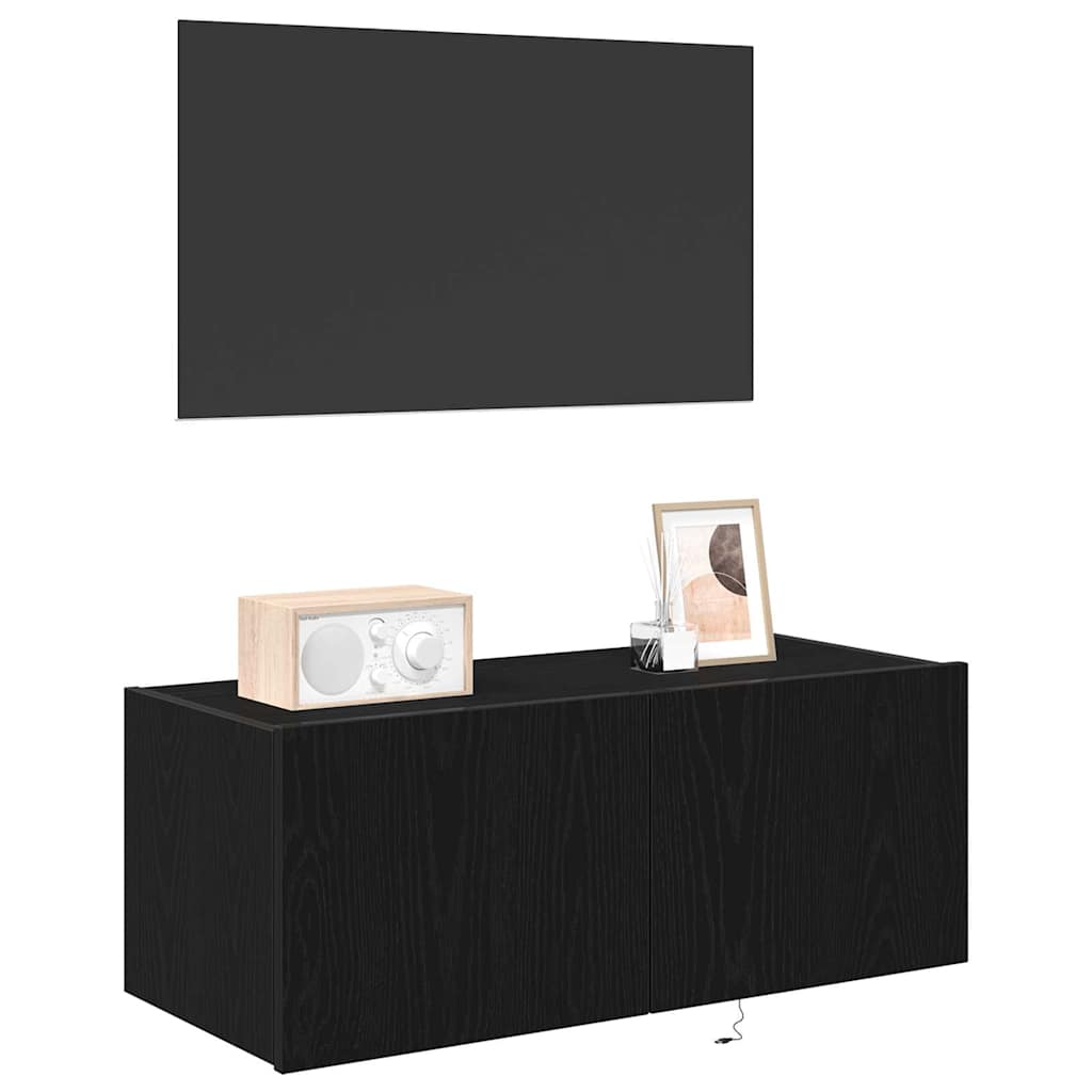 Dulap TV de perete Stejar negru 80 x 35 x 31 cm Lemn compozit GartenMobel Dekor