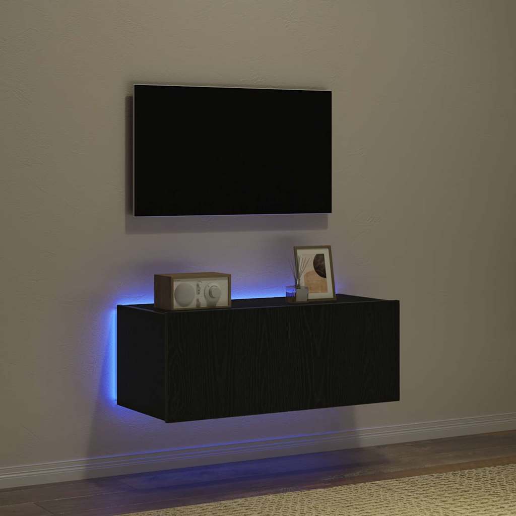 Dulap TV de perete Stejar negru 80 x 35 x 31 cm Lemn compozit GartenMobel Dekor