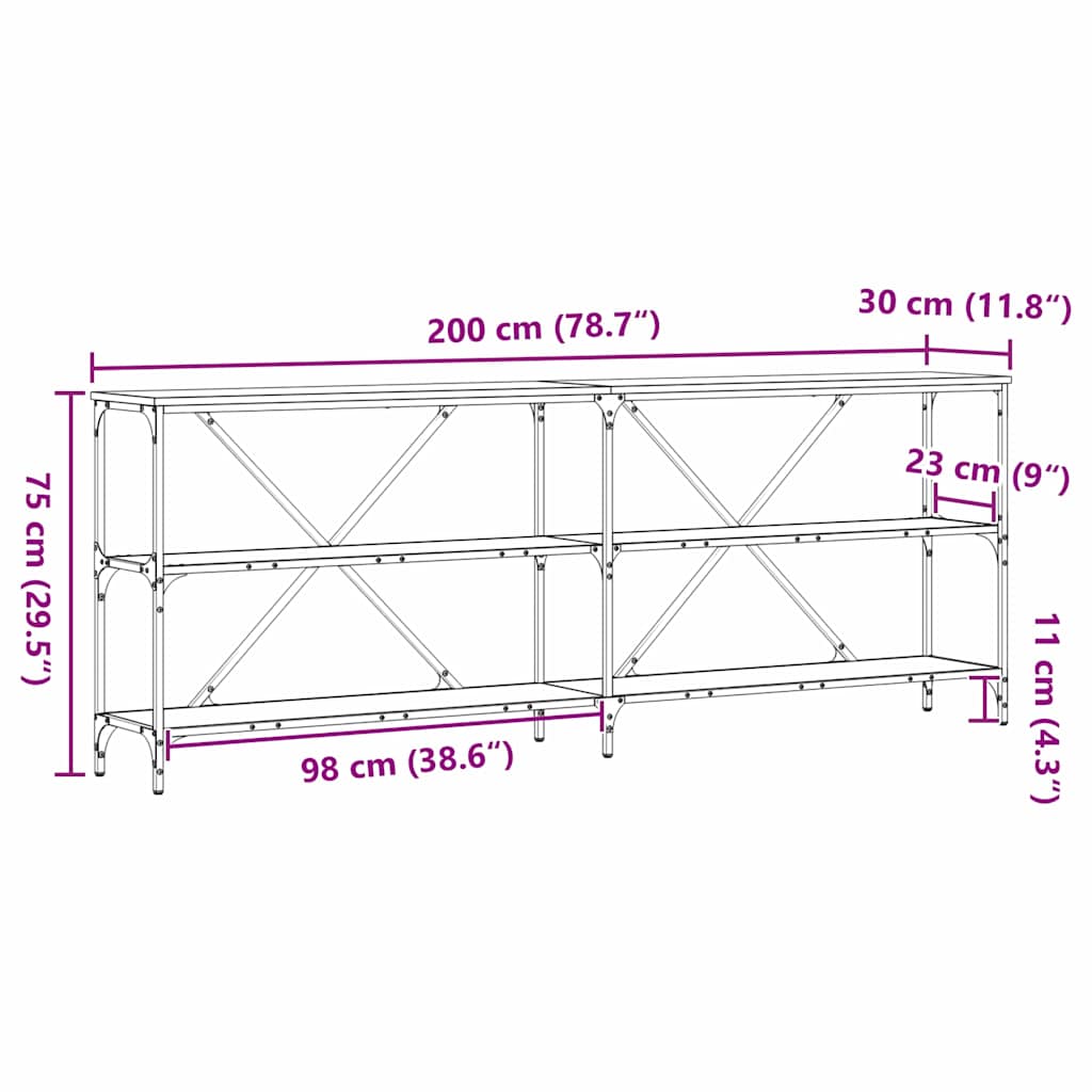 Masă de consolă cu raft Altele Stejar negru 180 x 30 x 75 cm GartenMobel Dekor