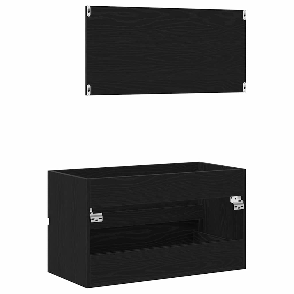 Set de Mobilier pentru Baie cu sertar 2 pcs Stejar Negru GartenMobel Dekor