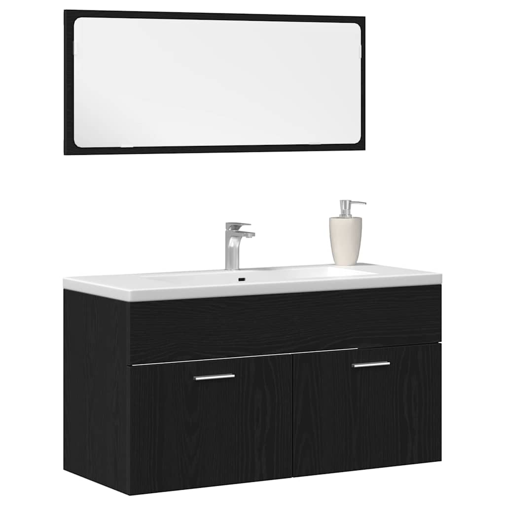 Set de Mobilier pentru Baie cu sertar 2 pcs Stejar Negru GartenMobel Dekor