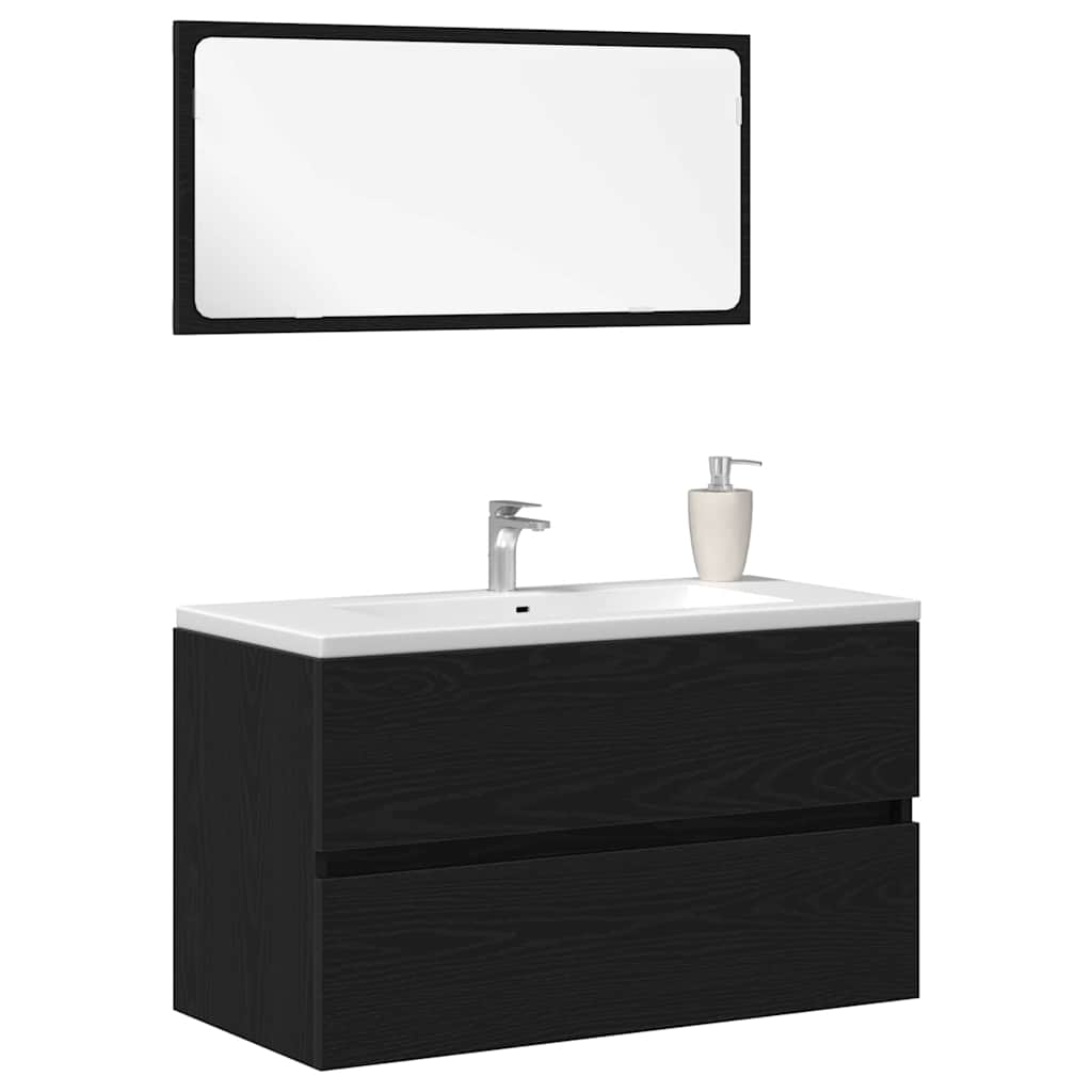 Set de Mobilier pentru Baie cu sertar 2 pcs Stejar Negru GartenMobel Dekor