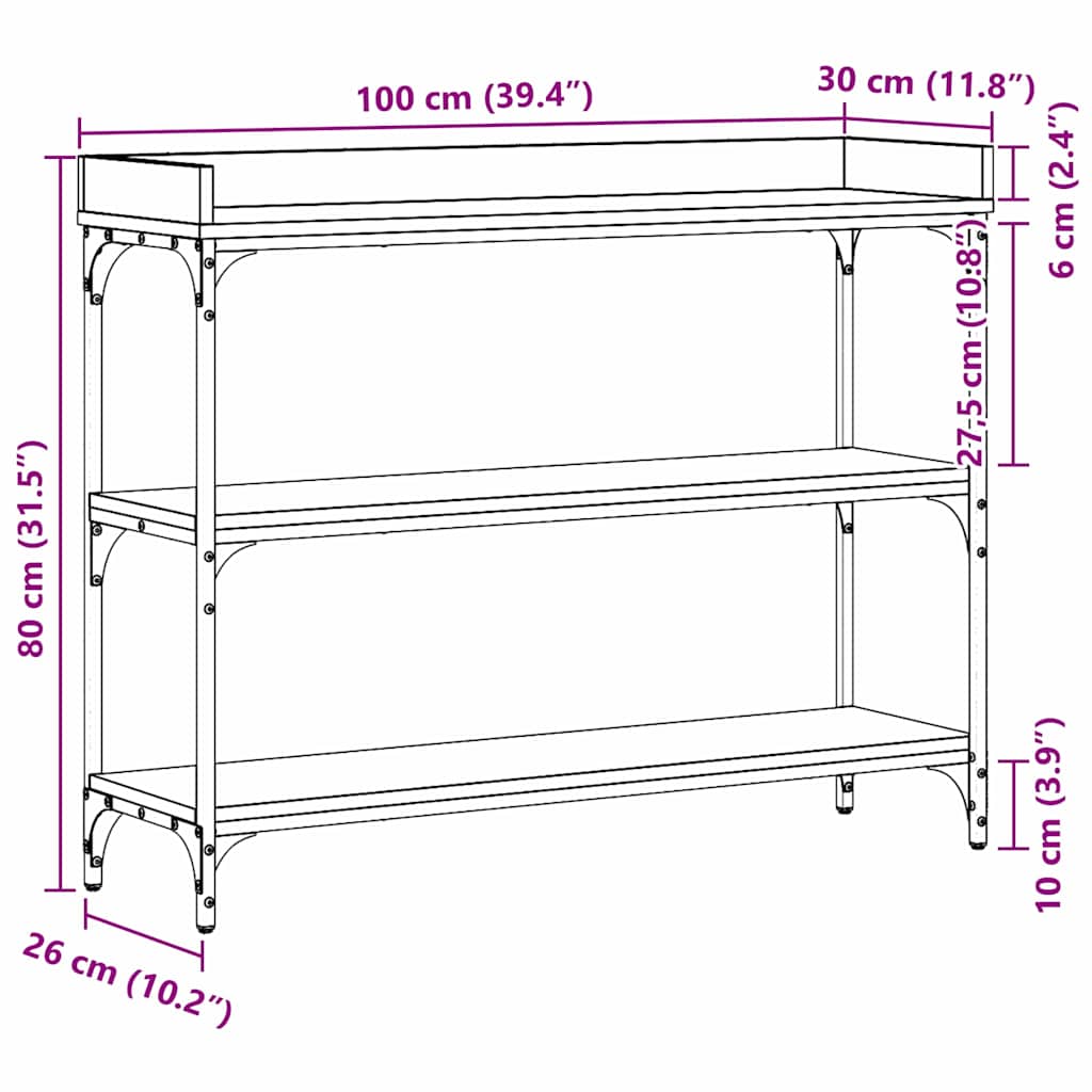Masă de Consolă cu raft stejar artizanal 100 x 30 x 80 cm GartenMobel Dekor