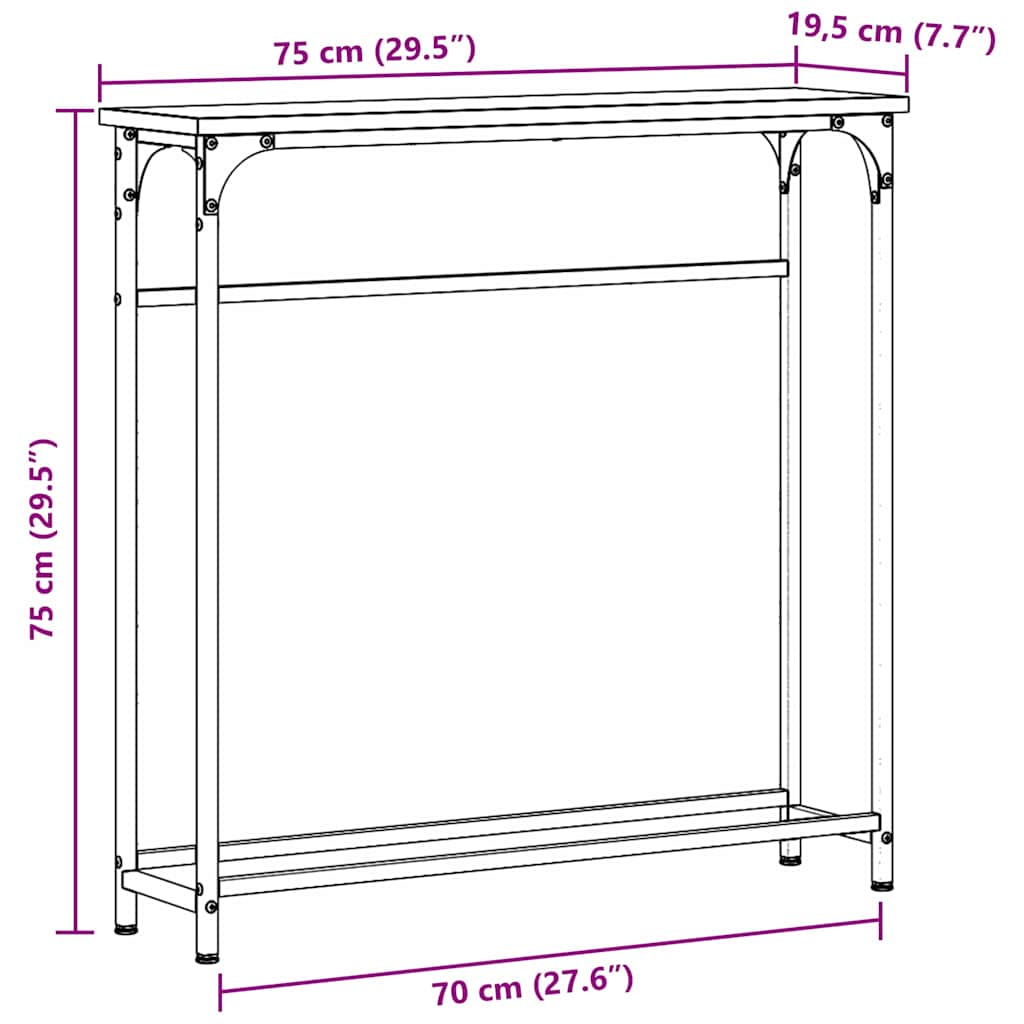 Masă de Consolă cu raft stejar artizanal 75 x 19.5 x 75 cm GartenMobel Dekor