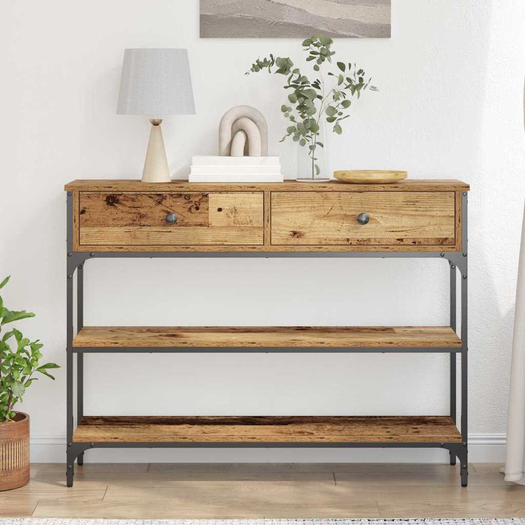 Masă de Consolă cu sertar cu raft Lemn vechi 100 x 25 x 75 cm GartenMobel Dekor