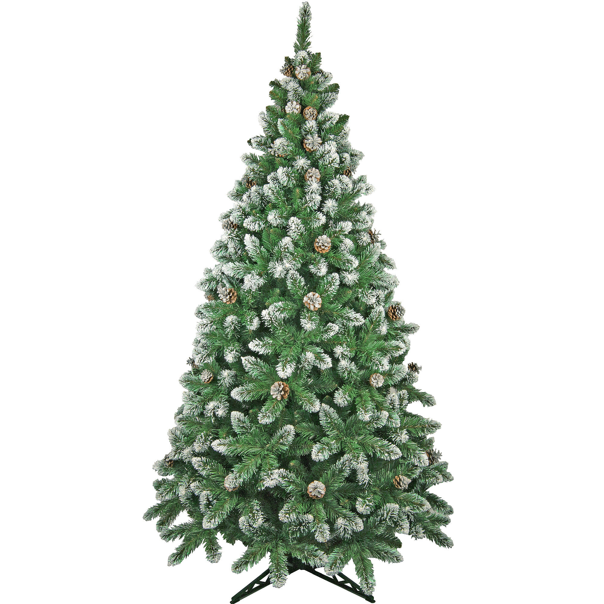 Brad Artificial Christmas New Verde cu Conuri Naturale si Varfuri Albe 220 cm