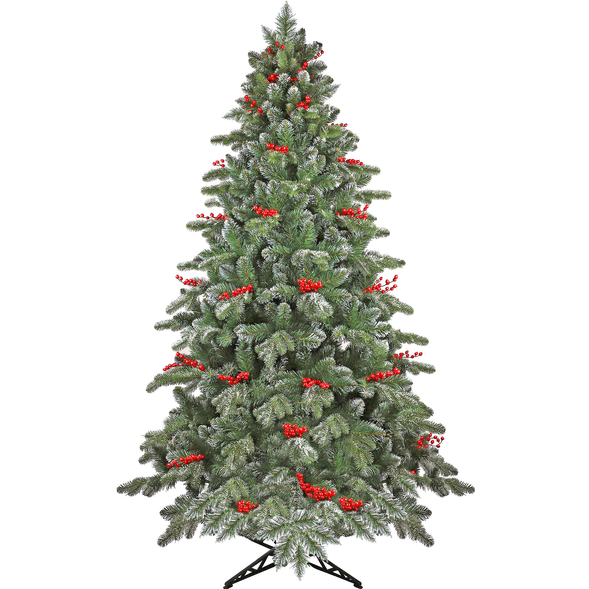 Brad Artificial Praga cu Fructe Rosii 545 Ramuri 3D PE si 2D PVC Verde/Alb 200 cm