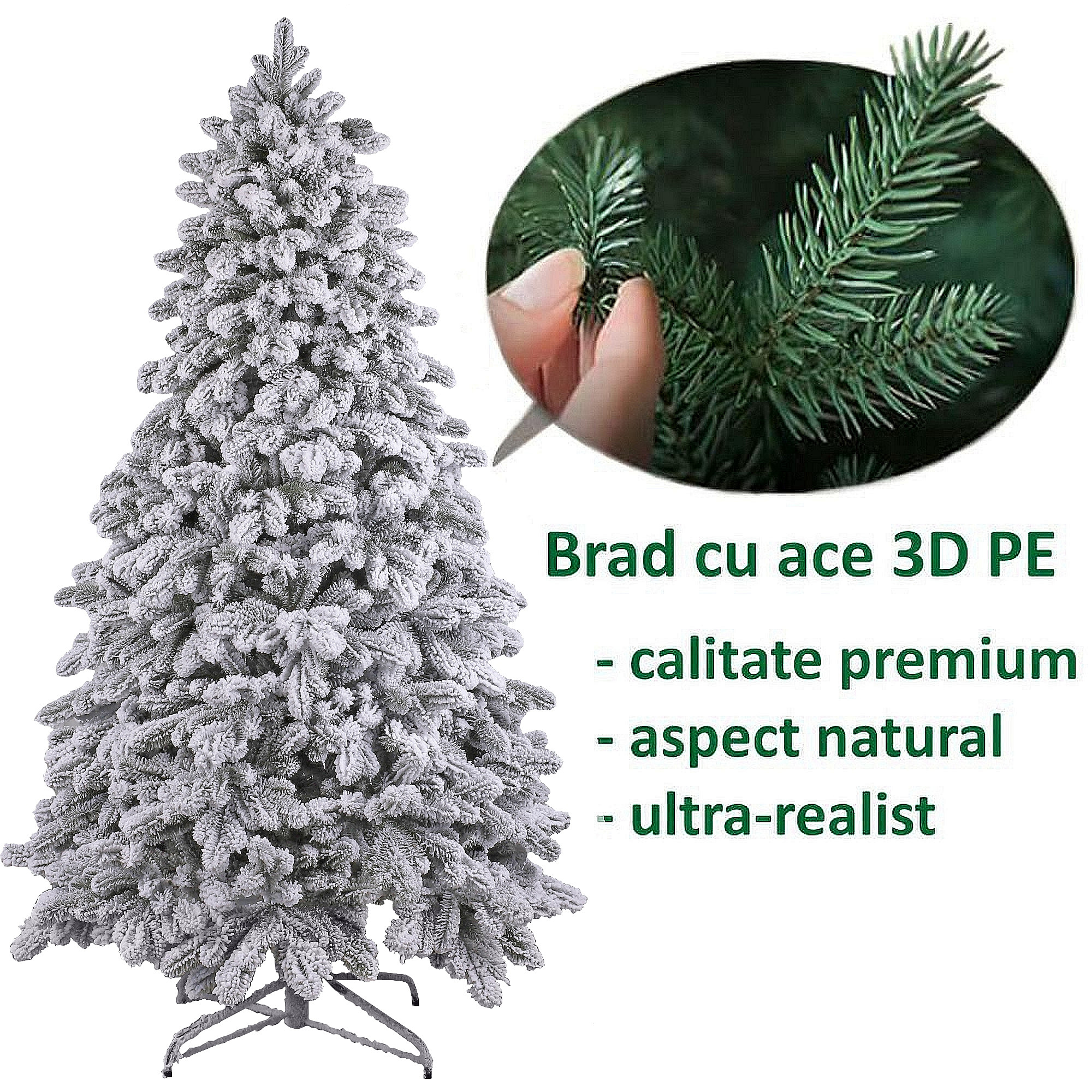 Brad Artificial Snowy Nins cu Zapada 551 Ramuri 3D PE si 2D PVC Alb/Verde 200 cm