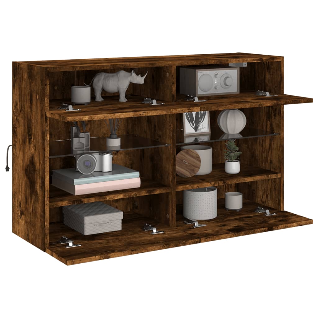 Comodă TV de perete cu LED, stejar fumuriu, 98,5x30x60,5 cm GartenMobel Dekor