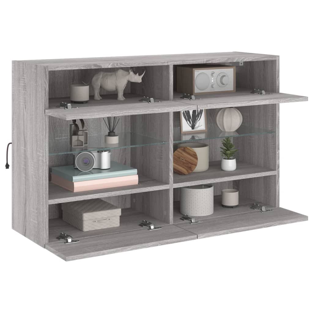 Comodă TV de perete cu lumini LED, gri sonoma, 98,5x30x60,5 cm GartenMobel Dekor