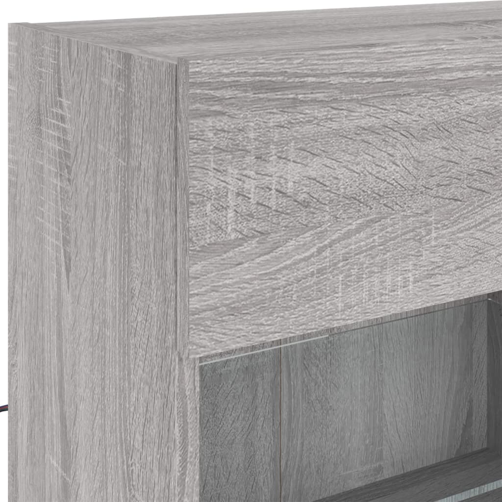 Comodă TV de perete cu lumini LED, gri sonoma, 98,5x30x60,5 cm GartenMobel Dekor