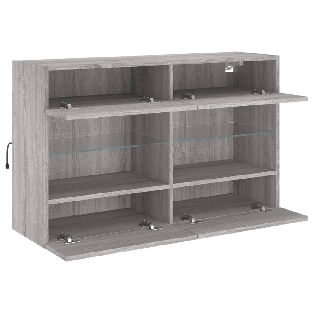 Comodă TV de perete cu lumini LED, gri sonoma, 98,5x30x60,5 cm GartenMobel Dekor