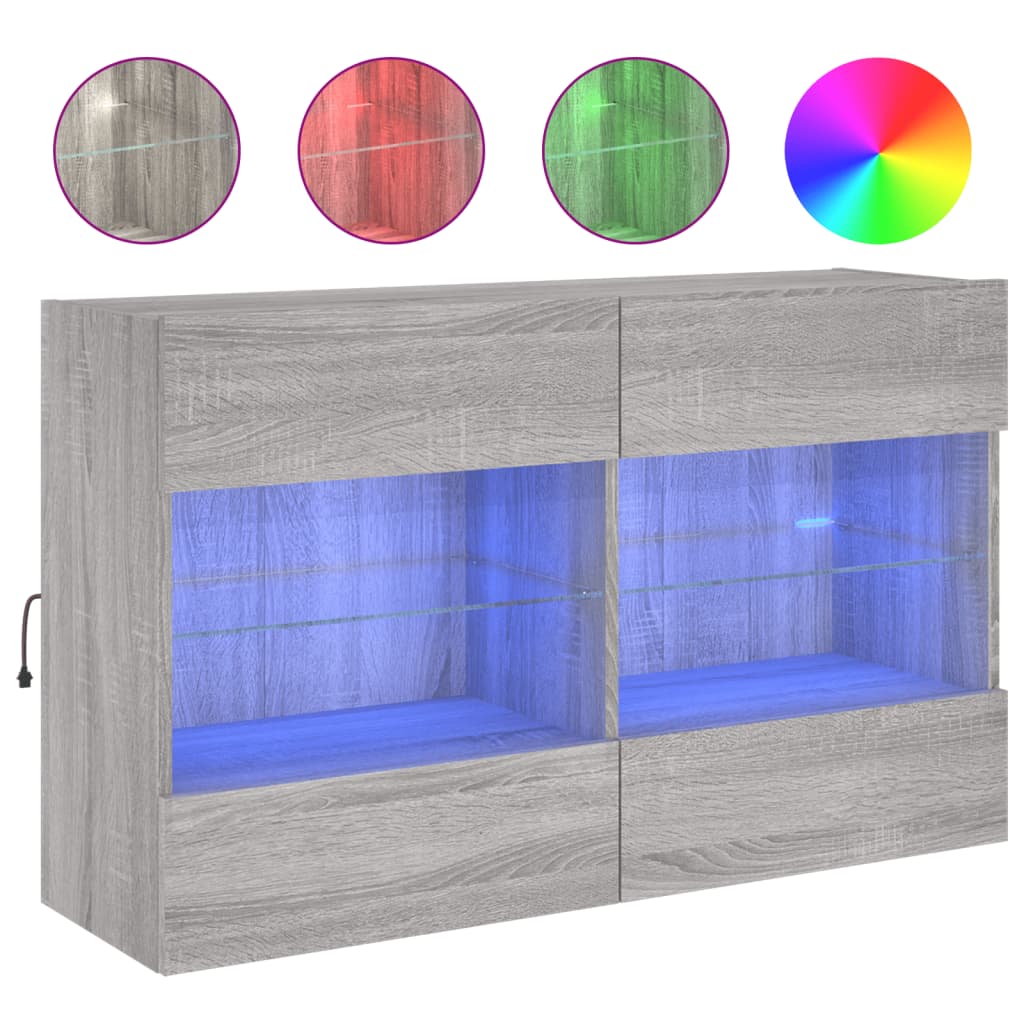 Comodă TV de perete cu lumini LED, gri sonoma, 98,5x30x60,5 cm GartenMobel Dekor