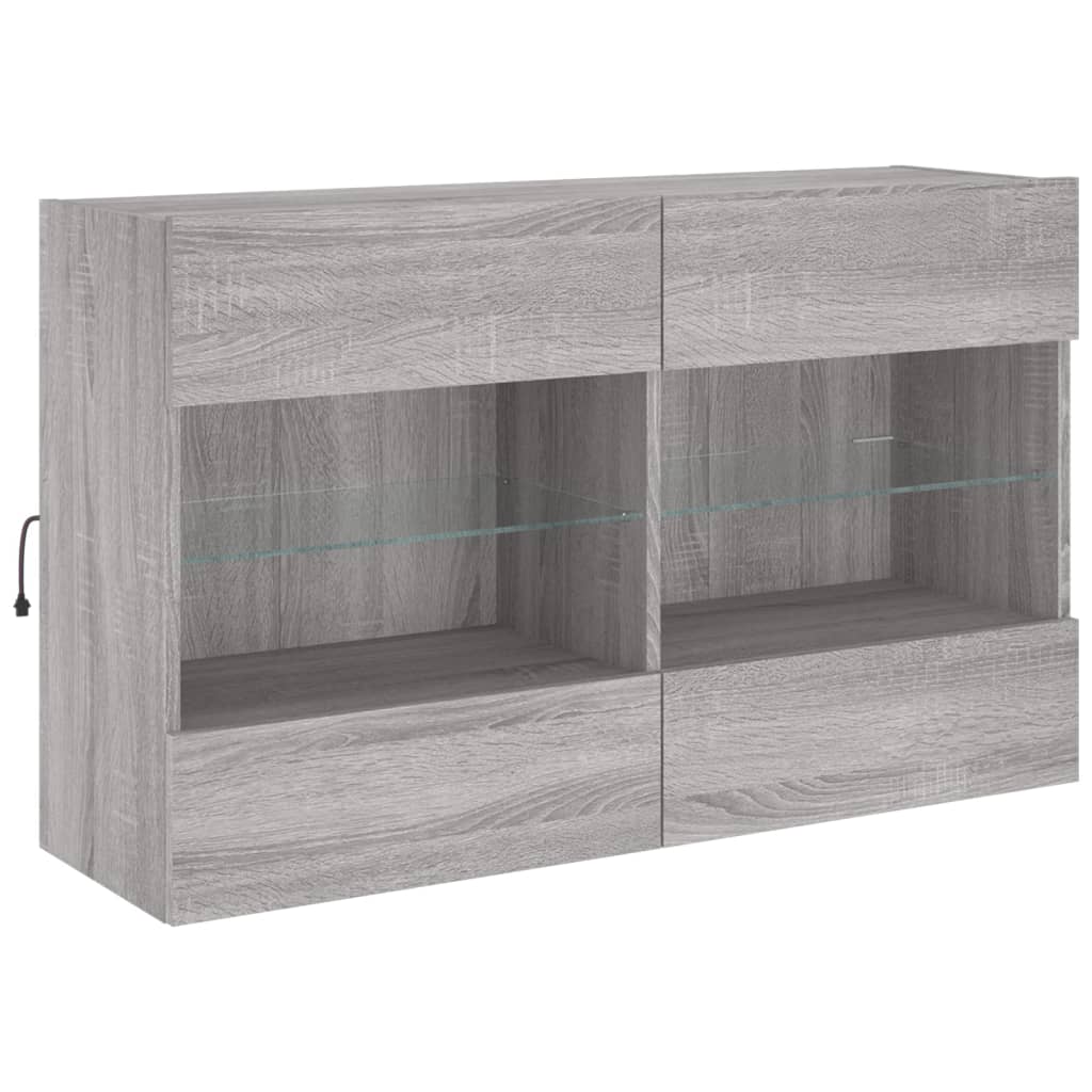 Comodă TV de perete cu lumini LED, gri sonoma, 98,5x30x60,5 cm GartenMobel Dekor