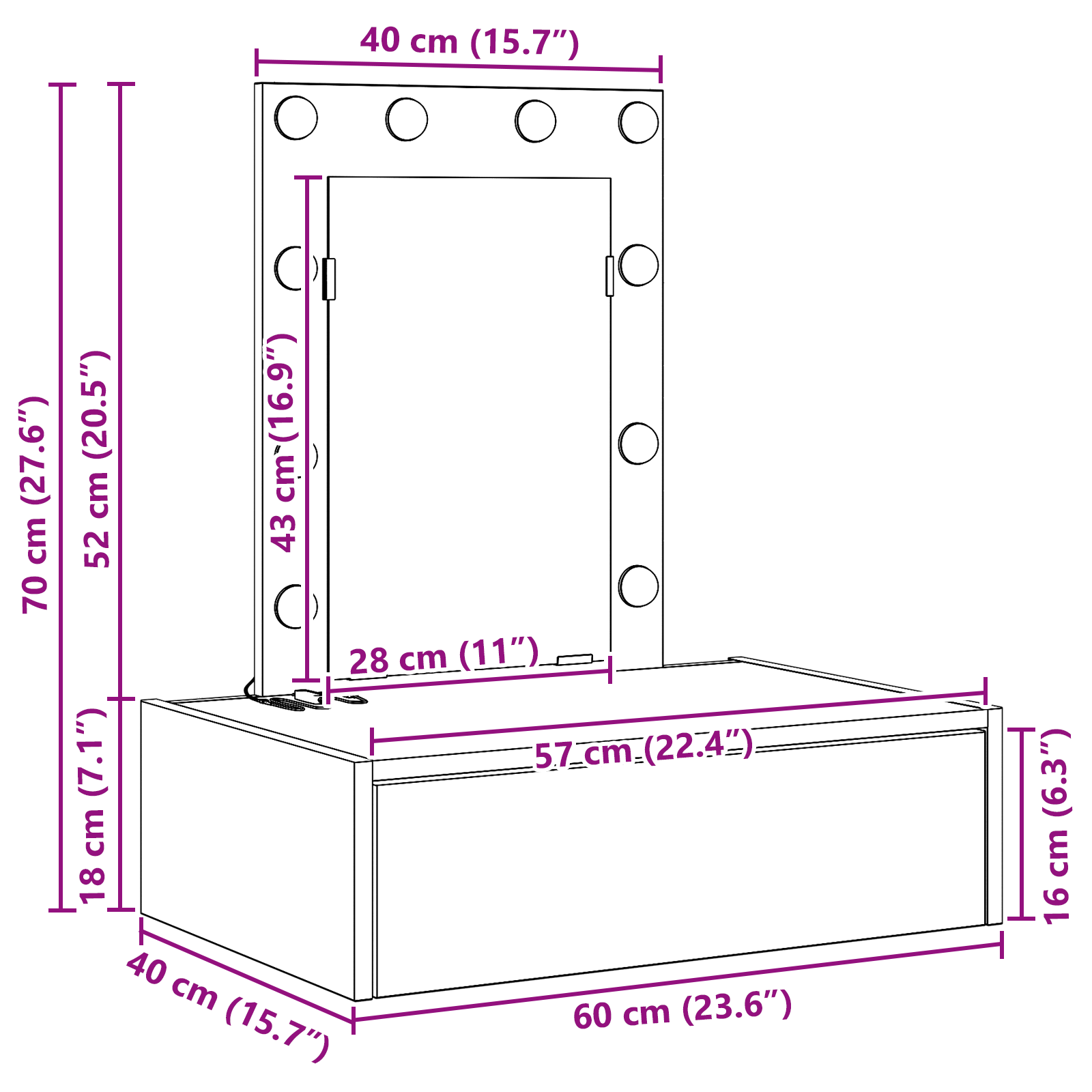 Masă de Machiaj cu sertar Alb 60 x 40 x 70 cm Lemn compozit GartenMobel Dekor