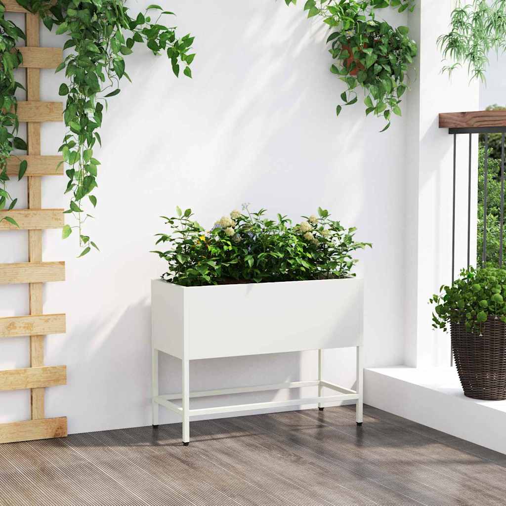 Ghiveci ridicat pentru grădină Alb 60 x 26 x 45 cm Oțel GartenMobel Dekor