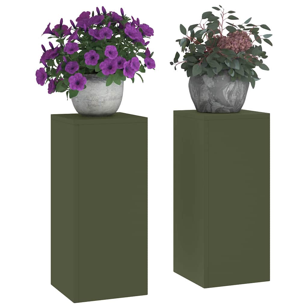 Suporturi pentru plante 2 pcs Olivengrønn 24 x 24 x 55 cm Oțel GartenMobel Dekor