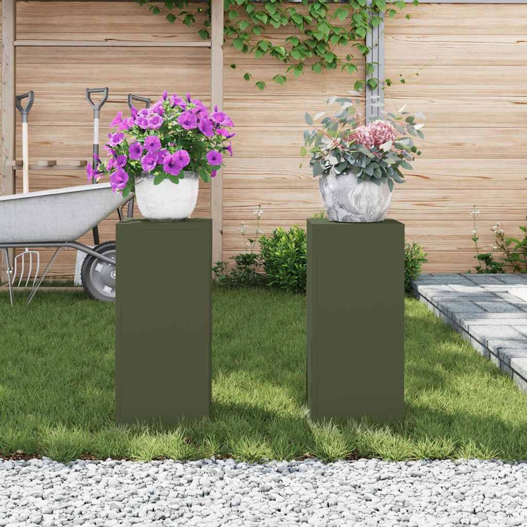 Suporturi pentru plante 2 pcs Olivengrønn 24 x 24 x 55 cm Oțel GartenMobel Dekor