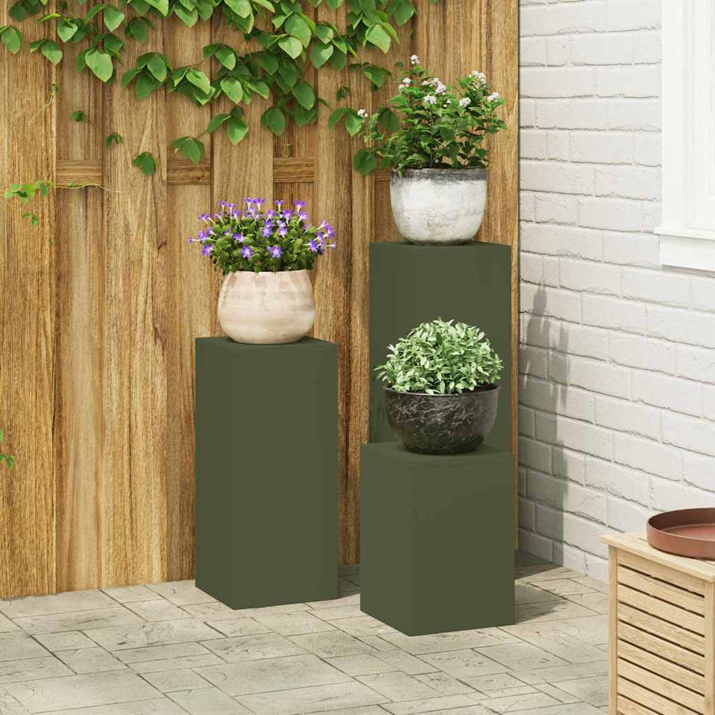 Suporturi pentru plante 3 pcs Olivengrønn 24 x 24 x 75 cm Oțel GartenMobel Dekor