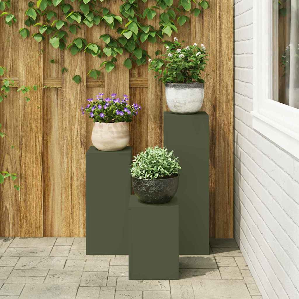 Suporturi pentru plante 3 pcs Olivengrønn 24 x 24 x 75 cm Oțel GartenMobel Dekor