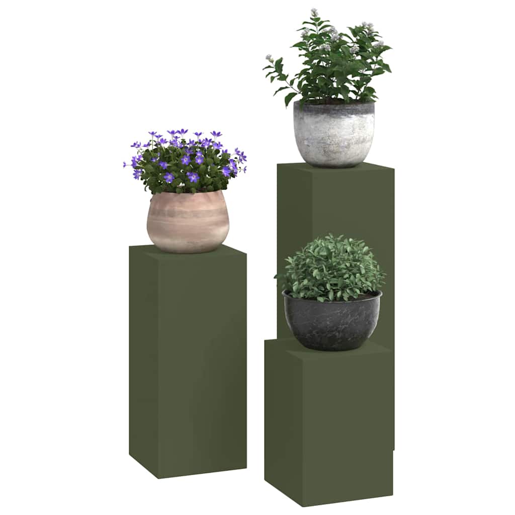 Suporturi pentru plante 3 pcs Olivengrønn 24 x 24 x 75 cm Oțel GartenMobel Dekor