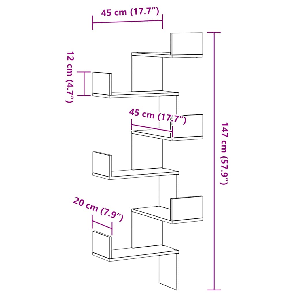 Etajera de colț Stejar negru 45 x 45 x 147 cm Lemn compozit GartenMobel Dekor