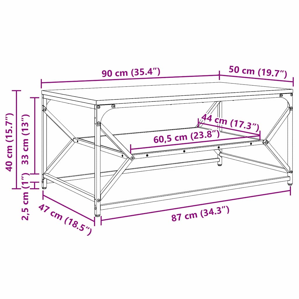 Masă de cafea stejar artizanal 90 x 50 x 40 cm GartenMobel Dekor