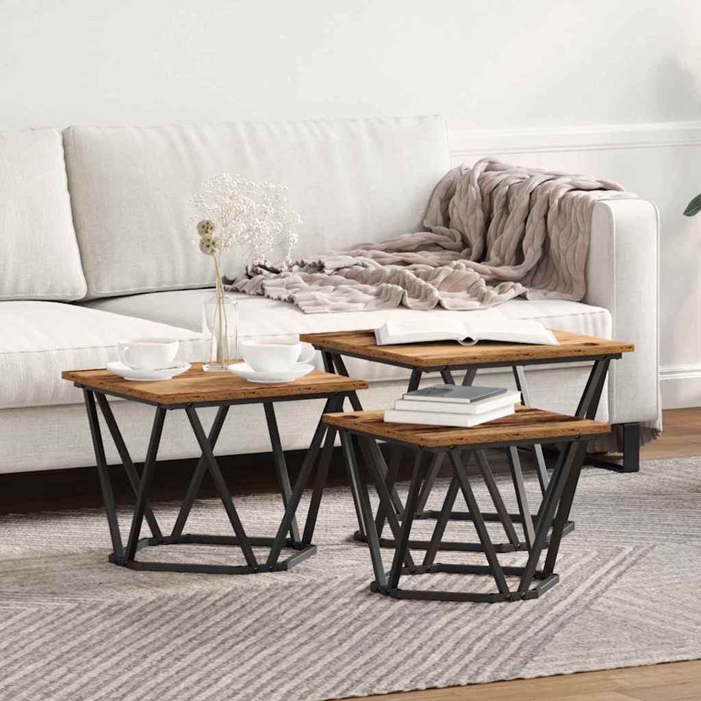 Masă de cafea 3 pcs Lemn vechi 50 x 50 x 40 cm GartenMobel Dekor