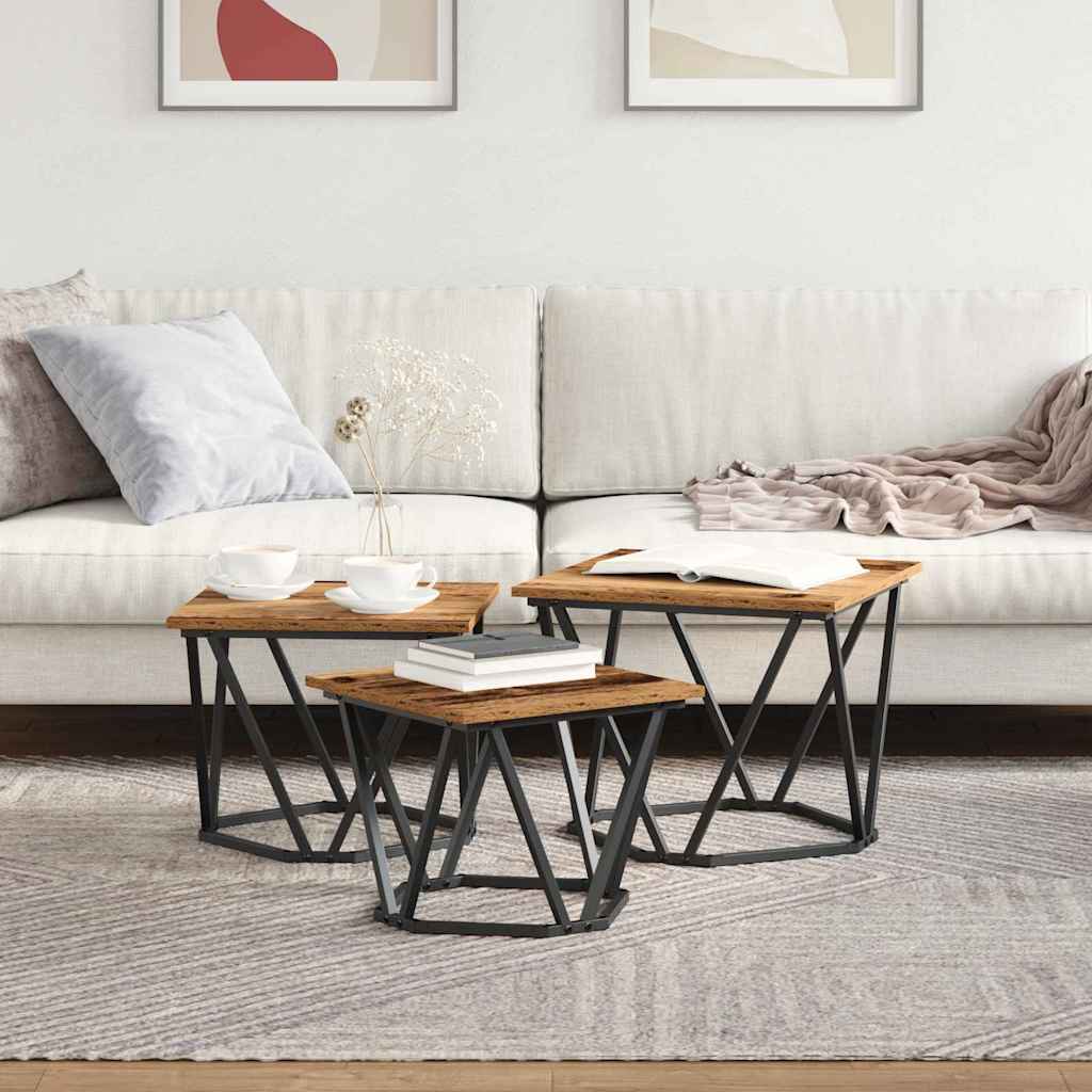 Masă de cafea 3 pcs Lemn vechi 50 x 50 x 40 cm GartenMobel Dekor
