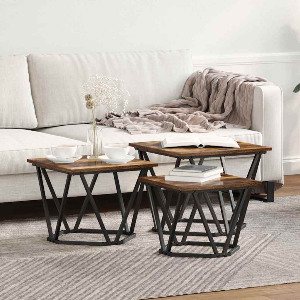 Masă de cafea 3 pcs Stejar afumat 50 x 50 x 40 cm GartenMobel Dekor